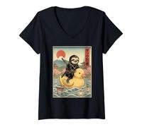 Women's Sloth Ninja Japan Vintage Japanese Ukiyo-e Art V-Neck T-Shirt