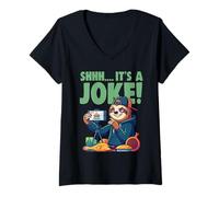 Women's Sloth Prankster Livestream Joke Funny Content Creator V-Neck T-Shirt