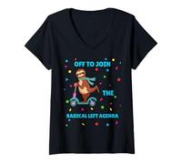 Women's Sloth Riding Scooter Off to Join The Radical Left Agenda V-Neck T-Shirt