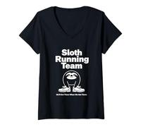 Womens Sloth Running Team Funny Slow Jogging Design V-Neck T-Shirt