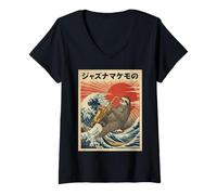 Womens Sloth Saxophone Jazz Marching Band Senior Class 2026 V-Neck T-Shirt