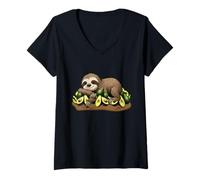Womens Sloth Sleeping On Avocados Funny Vegan Fruits Lover Family V-Neck T-Shirt