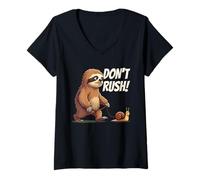Womens Sloth & Snail | Don't Rush | Funny Animal & Hiking V-Neck T-Shirt