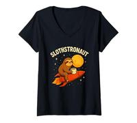 Womens Sloth Space Rocket Graphic Funny Astronaut Animal Apparel V-Neck T-Shirt