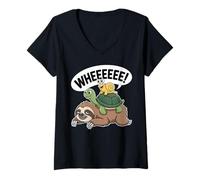 Women's Sloth Turtle Snail Piggyback Funny Animal Lover Running Wild V-Neck T-Shirt