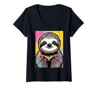 Womens Sloth's Slow and Steady Adventure Sloth Relaxing Hanging V-Neck T-Shirt