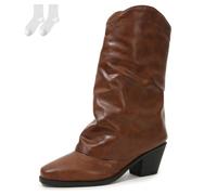 Women's Slouch Boots in A Leather Look, Fashionable Mid-Calf Ankle Boots with A Comfortable Block Heel And Non-Slip Sole, Soft Autumn Winter Boots for Everyday Wear And Leisure,Brown,40