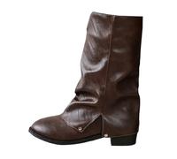 Womens Slouch Boots Women's Fall Winter Casual Comfortable Cut Heel Chunky Heel Mid Calf Booties Taupe Over The Knee Booties for Women Wide Calf (Brown, 6)