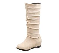 Women's Slouch Knee High Boots with Hidden Wedge Round Toe Winter Comfort Boots Beige