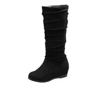 Women's Slouch Knee High Boots with Hidden Wedge Round Toe Winter Comfort Boots Black