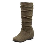 Women's Slouch Knee High Boots with Hidden Wedge Round Toe Winter Comfort Boots Green