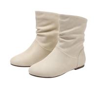 Womens Slouch Mid Calf Boots Ladies Flat Ankle Booties Girls Casual Boot | Slip on Walking Shoes Faux Suede Outdoor Apparel Autumn Attire Pull Tabs Daily Wear Vintage Style Fashion