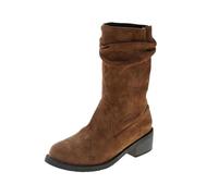 Womens Slouch Mid Calf Boots Ladies Ruched Booties | Chunky Block Heel Suede Footwear for Travel Walking Outdoor Casual Autumn Winter Classic Shoes Daily Design Pull on Basic