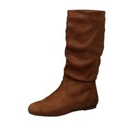 Women's Slouch Mid-Calf Flat Boots With Wide Shaft & Gripped Sole | Athletic Wide Calf Accommodating, Effortless Pull-On Slouch Design, Low-Profile Flat Sole, Non-Slip Textured Rubber Tread