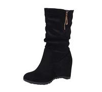 Women's Slouch Ruched Mid Calf Wedge Boots Faux Suede Platform