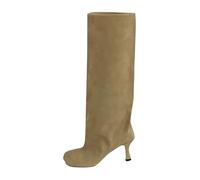 Womens Slouchy Knee High Boots Fashionable Kitten Heel Square Toe Faux Suede Over the Knee Long Boots Ladies Wide Calf StilettoTall Dress Booties Pull on Winter Warm Shoes Footwear