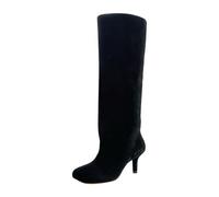 Womens Slouchy Knee High Boots Fashionable Kitten Heel Square Toe Faux Suede Over the Knee Long Boots Ladies Wide Calf StilettoTall Dress Booties Pull on Winter Warm Shoes Footwear