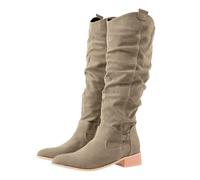 Women's Slouchy Knee High Boots Wide Calf Ruched Fold over Faux Suede Boots | Almond Toe Chunky Block Heel Soft Sole Fall Riding Boots Vintage Ruched Shaft Wide Width Non Slip Long Booties with Side Zip