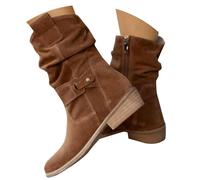 Womens Slouchy Mid Calf Boots,Mid Calf Boots For Women Low Heel Block Heeled Western Booties Non Slip Dressy Booties Wedding Shoes With Side Zipper Casual Footwear For Fall/Winter Daily Wear