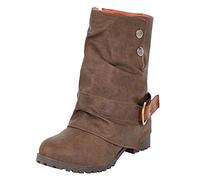 Womens Slouchy Mid Calf Boots,Mid Calf Boots For Women Low Heel Western Pull On Booties Comfortable Cowgirl Booties Casual Shoes With Adjustable Buckle Outdoor Footwear For Vintage Streetwear