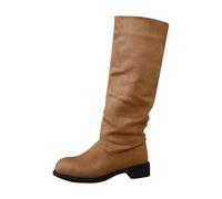 Women's Slouchy Mid Calf Boots Side Zip up Flat Boots Suede Fall Winter Spring Low Heel Slip on Casual Shoes Footwear Clearance
