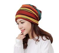 Womens Slouchy Stripped Skull Beanie Hat Head UK Scarves for Chemo Cancer Patient with Hair Loss Breathable Spring Head Wrap Orange One Size