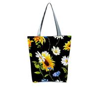 Women's Slouchy Style Large Capacity Zippered Sunflower Printed Shoulder Bag (A One Size)
