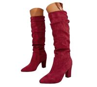 Women's Slouchy Suede Knee High Boots Block Heel Tall Dress Boots - Pull On Ruched Winter Fashion Boots Non Slip Chunky Heel Shoes for Casual Work Party Autumn Winter Wear