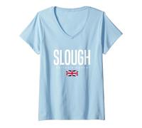 Women's Slough England United Kingdom V-Neck T-Shirt, Baby Blue, Medium