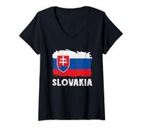 Womens Slovak Slovakian Pride Vintage Slovakia Flag Slovakian Roots V-Neck T-Shirt