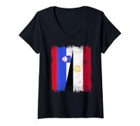 Womens Slovenia Egypt Half Flag Slovenian Egyptian Heritage V-Neck T-Shirt