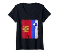 Womens Slovenia Half Flag Montenegro Montenegrin Slovenian Jersey V-Neck T-Shirt