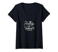 Womens Slovenia is Forever - Slovene Patriotic Heart Line Art V-Neck T-Shirt