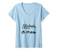 Womens Slovenia Skyline Travel Vacation Outfits V-Neck T-Shirt