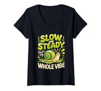Women's Slow and Steady That's My Whole Vibe Snail Garden V-Neck T-Shirt