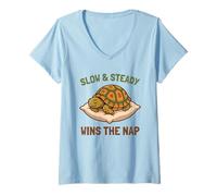 Womens Slow and Steady Wins The Nap Funny Sleeping Box Turtle Lazy V-Neck T-Shirt