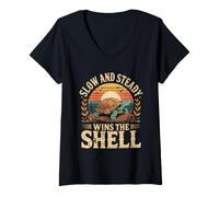 Women's Slow and Steady Wins the Shell Box Turtle Reptile Pet V-Neck T-Shirt