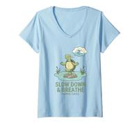 Womens Slow Down Breathe Mindful Turtle Yoga Pose Mindfulness Zen V-Neck T-Shirt