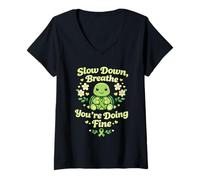 Women's Slow Down Breathe You’re Doing Fine Mental Health Awareness V-Neck T-Shirt