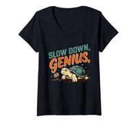 Women's Slow Down Genius Turtle Humorous Cartoon V-Neck T-Shirt
