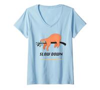 Women's Slow Down Sloth Chill Vibes V-Neck T-Shirt