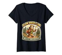 Women's Slow Hiker Club We'll Get There Eventually Hiking Hike Sloth V-Neck T-Shirt