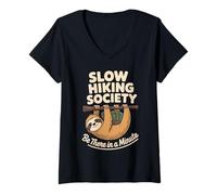 Women's Slow Hiking Society Sloth Be There in a Minute V-Neck T-Shirt