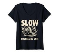 Women's Slow Processing Unit Nerd Humor Snail V-Neck T-Shirt