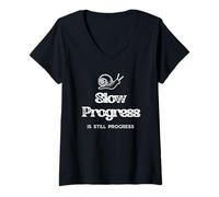 Women's Slow Progress is Still Gaining Snail Funny Growth Comical V-Neck T-Shirt