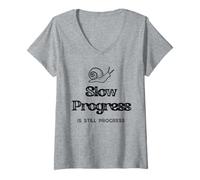 Women's Slow Progress is Still Gaining Snail Funny Growth Comical V-Neck T-Shirt