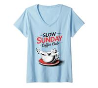Womens Slow Sunday-Coffee Club Relax and Chill Breakfast Time V-Neck T-Shirt