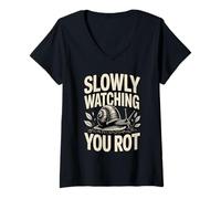 Women's Slowly Watching You Rot Compost Snail Humor V-Neck T-Shirt