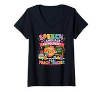 Women's SLP Life Speech Language Pathologist Peach Teacher V-Neck T-Shirt