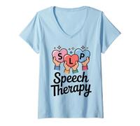 Women's SLP Speech Therapy Hearts Hands Speech Language Pathologist V-Neck T-Shirt
